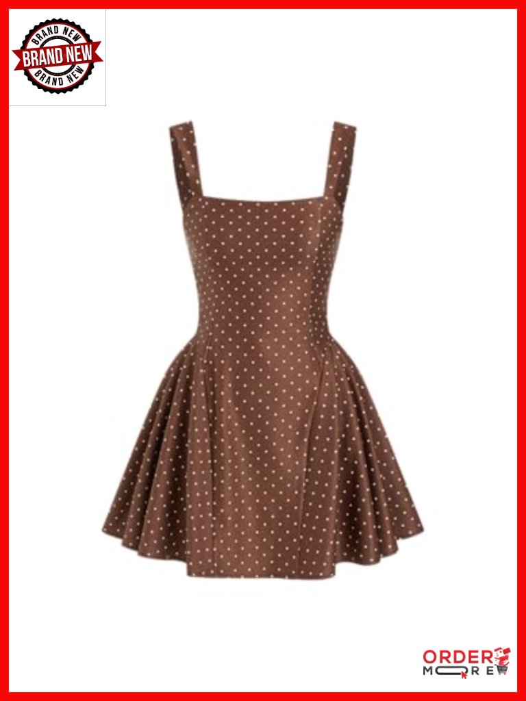 Polka Dot Square Neck Sleeveless Mini Dress For Going Out